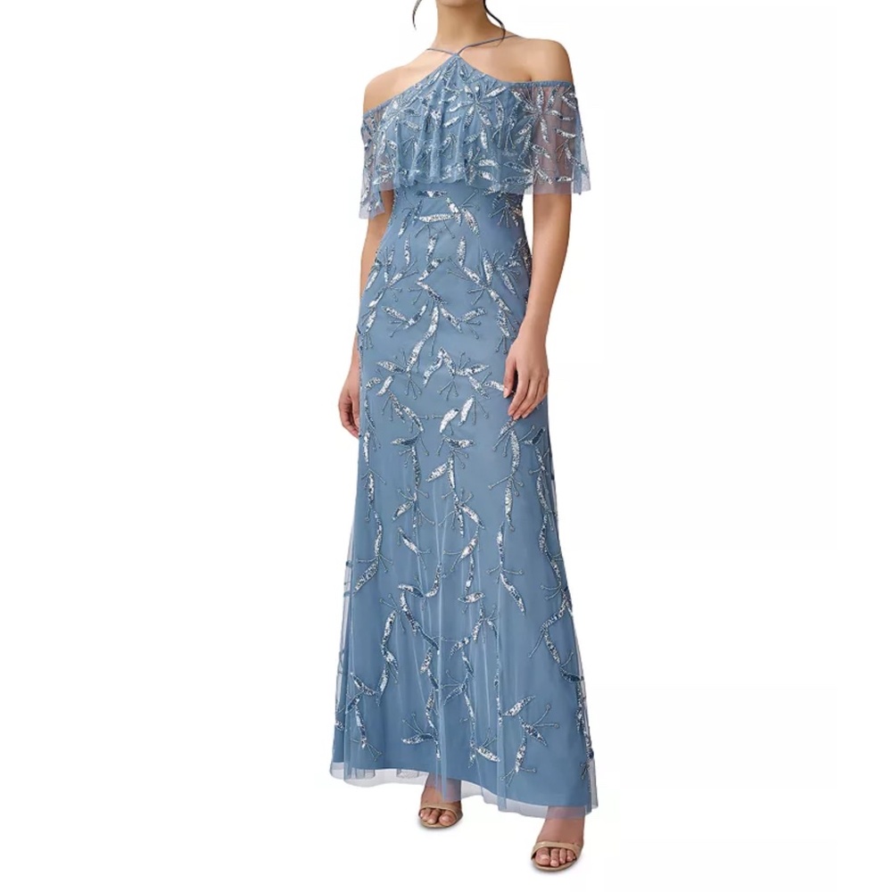 Aidan Mattox - Embellished Off-the-Shoulder Halter Gown